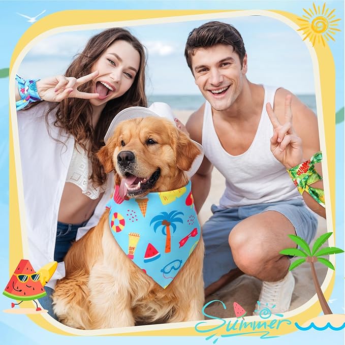 Preboun 100 Pieces Summer Bandanas for Dogs Bulk Hawaiian Dog Bandanas Fruit Kerchief Set for Summer Puppy Small Medium Large Pets Costume Accessories