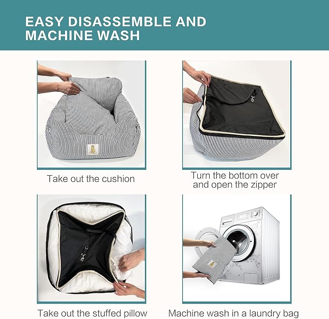 Dog Car Seat for Small Dogs,Fully Detachable and Washable Puppy Dog Booster Seats with Storage Pockets and Clip-On Safety Leash,Non-Slip Base Dog Bed Dual-use for Car and Home (Brown)