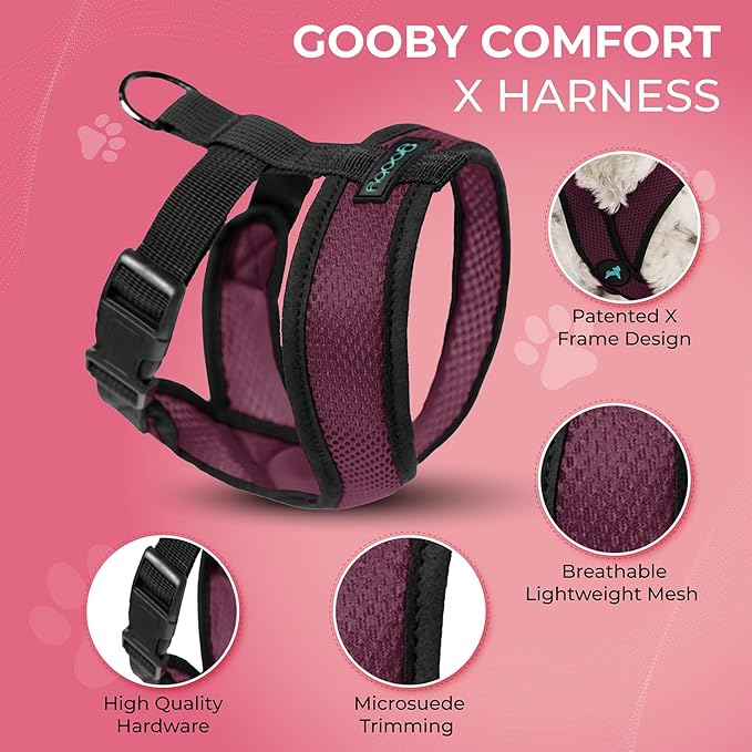 Gooby Comfort X Head In Harness - Purple, Medium - No Pull Small Dog Harness, Patented Choke-Free X Frame - Perfect on the Go Dog Harness for Medium Dogs No Pull, Small Dogs for Indoor and Outdoor Use