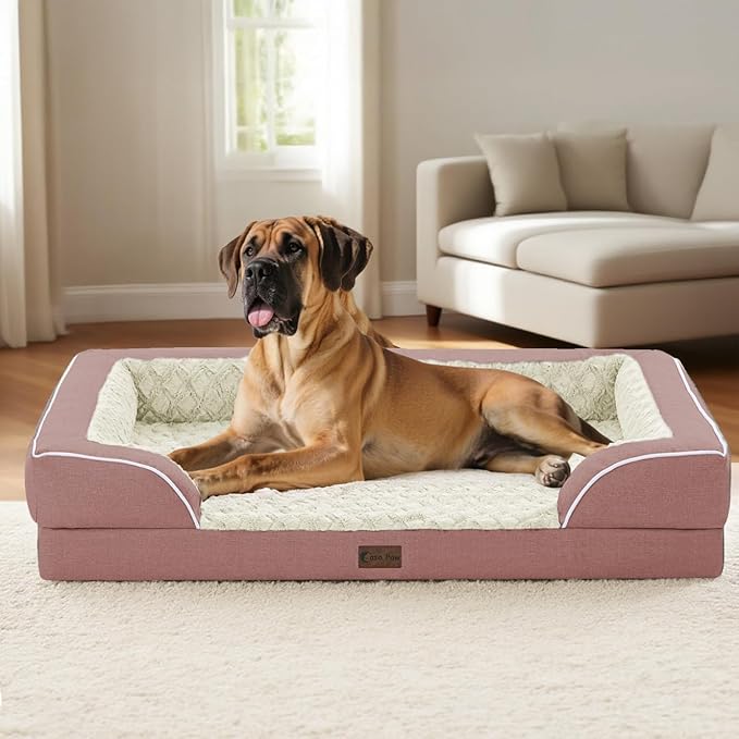 Orthopedic XL Dog Bed for Extra Large Dogs, Waterproof Memory Foam Dog Beds with Sides, Non-Slip Bottom and Egg-Crate Foam Big Dogs Couch Beds with Removable Washable Cover(X-Large,Pink)