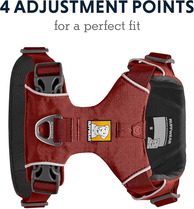 Ruffwear, Front Range Dog Harness, Reflective Soft Padded Everyday Harness with Dual Leash Clips, Adjustable and Lightweight Fit for Training or Walking for All Dogs, Red Clay, XX-Small
