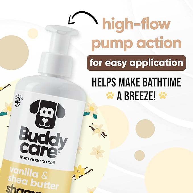 Vanilla & Shea Butter Dog Shampoo by Buddycare | Moisturising Shampoo for Dogs | Vanilla & Shea Butter Scented | with Aloe Vera and Pro Vitamin B5 (50.72oz)