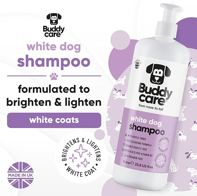 White Dog Shampoo by Buddycare (33.8oz) | Brightening and Whitening Shampoo for Dogs | Deep Cleansing, Fresh Scented | with Aloe Vera and Pro Vitamin B5