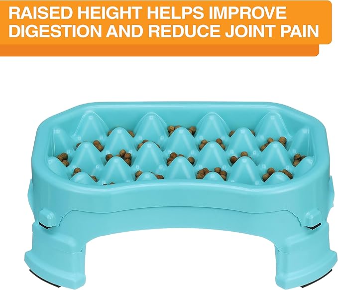 Neater Pet Brands – Neater Raised Slow Feeder Dog Bowl – Elevated and Adjustable Food Height - (2.5 Cup, Aquamarine)