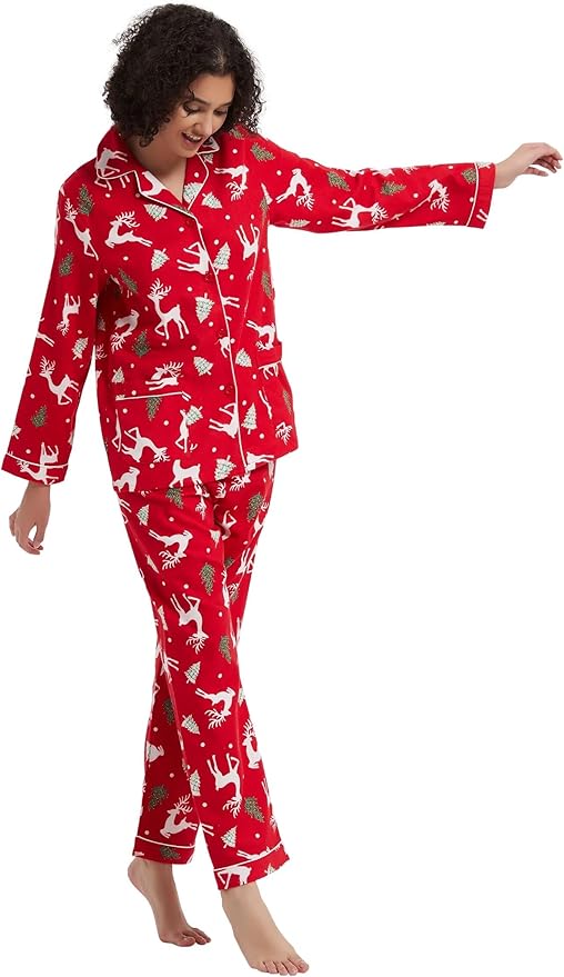 GLOBAL Flannel Pajamas for Women 2-Piece Comfy and Cozy Flannel Pj Set Cotton Loungwear