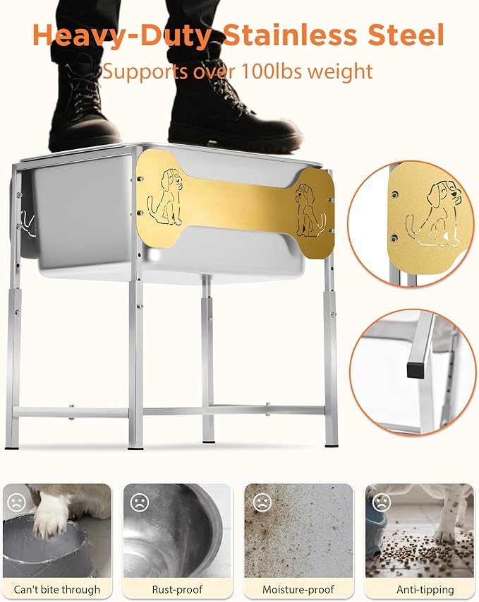 2-Pack Elevated Dog Bowls for Large Breed, 3 Gallon Large Water Bowl and 1.5 Gal Food Bowl Set with 6-Height Adjustable Stand, Raised Dog Feeding Station with Stainless Steel Bowls for Indoor&Outdoor