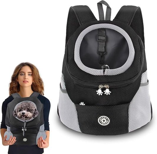 Dog Backpack Carrier, Front Chest Dog Carriers for Small Dogs, Pet Carrier Backpack with Multi-Pocket, Adjustable Neck Hole, Breathable Mesh Dog Front Carrier for Travel Hiking Cycling (Small)
