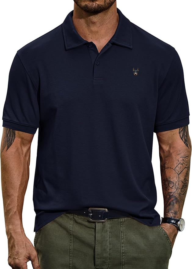 Men Embroidered Doberman Polo Casual Short Sleeve Plain Collar Shirt (S-XXL)