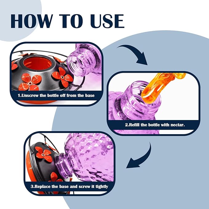 Glass Hummingbirds Feeder for Outdoors Hanging,25 OZ Humming Birds Feeder for Outdoors,Hummingbird Gifts(Purple)