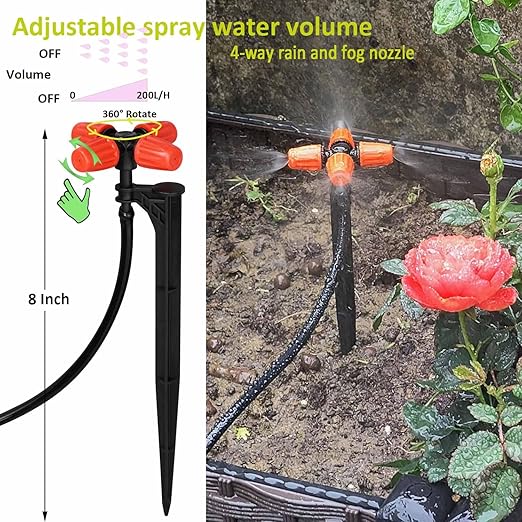 160Ft Drip Irrigation System with Water Timer for Garden, Main Water Hose ID 1/2inch 30Ft, 1/4in 130Ft, Sufficient Water Pressure, Irrigation Dripper Waterflow Evenly, Easy DIY Garden Watering System