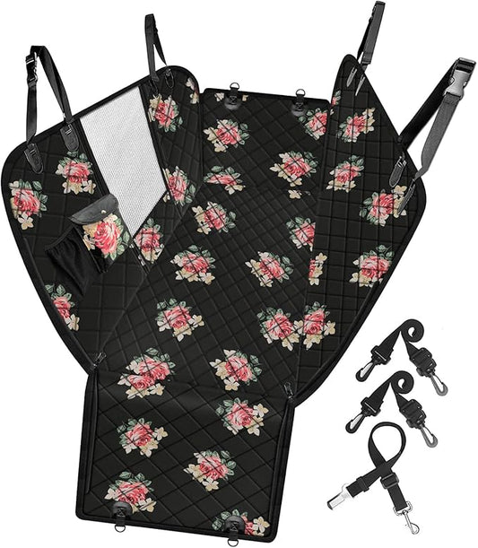 Femuar Dog Car Seat Cover, Waterproof Nonslip Pet Seat Cover for Back Seat with Storage Pockets Mesh Visual Window, Heavy Duty Scratchproof Pet Dog Seat Cover Hammock for Cars Trucks and SUVs