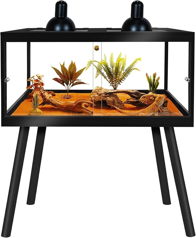 Bearded Dragon Tank with Legs Up to 77 Gallons, Tortoise Habitat with Metal Mesh Top, Reptile Enclosure Lockable Design, Snake Tank (Black, 62 Gallon, 40" L x 20" W x 47.6" H)