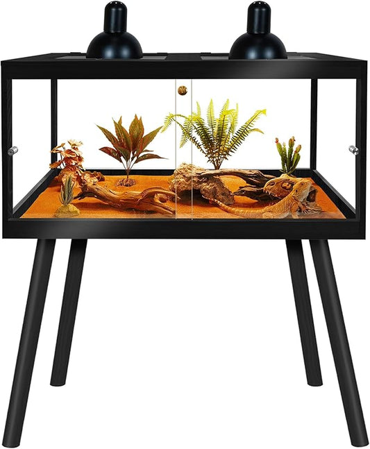 Bearded Dragon Tank with Legs Up to 77 Gallons, Tortoise Habitat with Metal Mesh Top, Reptile Enclosure Lockable Design, Snake Tank (Black, 62 Gallon, 40" L x 20" W x 47.6" H)