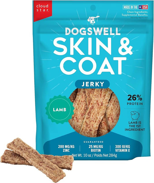 Dogswell Skin & Coat Jerky Dog Treats, Lamb, 10 oz. Bag