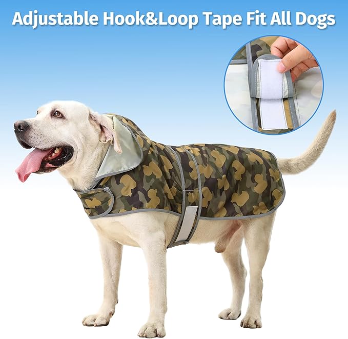 Dog Rain Coat for Large Dogs Waterproof Hooded Rain Jacket with Reflective Strips Leash Hole & Poncho Adjustable Fit (CamoDuck,XXL)