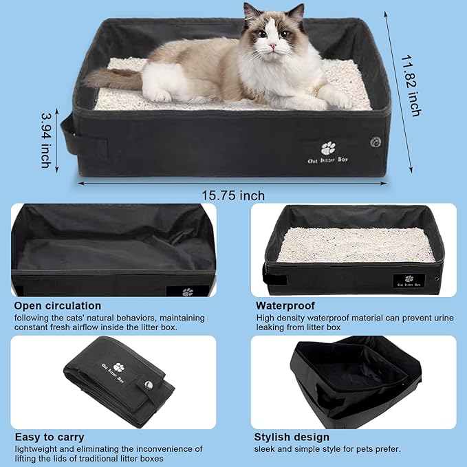 Cat Carrier Soft-Sided & Foldable Travel Litter Box for Cats, Fit for Pet Up to 20Lbs, 17.7' * 11.8 * 11.8 inches Cat Bag for Traveling & Camping, Indoor & Outdoor, Pet Carrier Kit - Blue