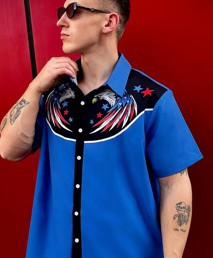 Men’s Hawaiian Shirt Western Cowboy Symmetrical Print Short Sleeve Button Down Casual Beach Holiday Summer Shirt