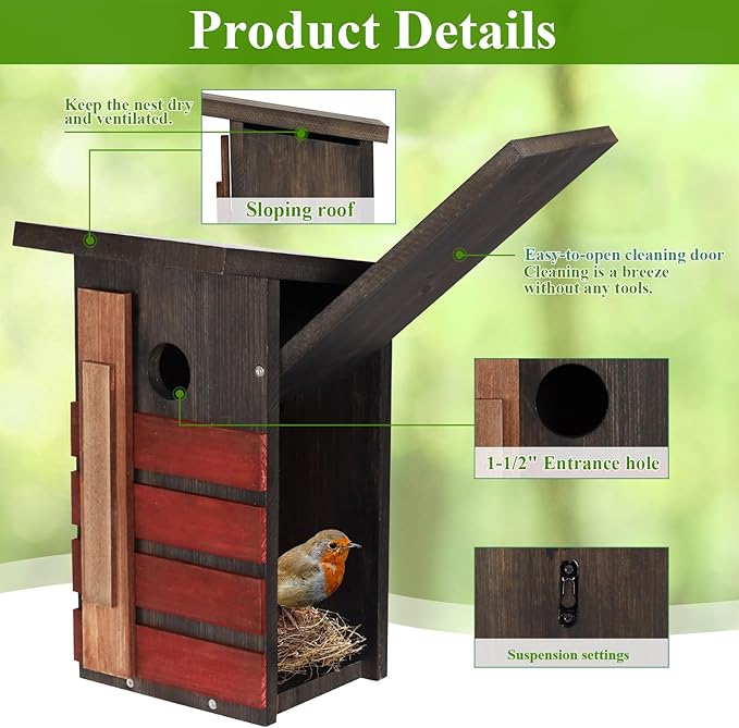Bluebird House for Outside, Bird House DIY Assembly Kit, Birdhouses for Outdoors Clearance, Roosting & Nesting Boxes for Robins, Finches and Small Garden Birds