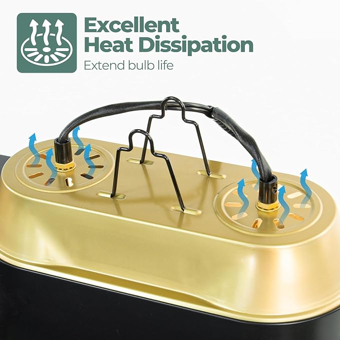 Dual Reptile Light Fixture with Switches, High Reflection Dome Reptile Heat Lamp Fixture, Terrarium UVB Basking Bulb Fixture for Reptiles Bearded Dragon Snake Tortoise, Max 150W Each