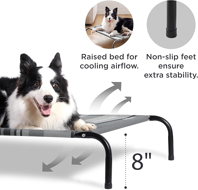 Bedsure Outdoor Elevated Dog Bed Large Sized Dog, Portable Indoor & Outdoor Cooling Raised Cot Pet Hammock Bed with Skid-Resistant Feet, Frame with Breathable Mesh, Striped Grey, 49 inches