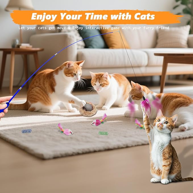 Cat Toys Pack, Interactive Cats Toys for Indoor Cat, Speedy Tail 2.0 Cat Toy, Teaser Feather Mouse Toy for Kittens (20PCS)