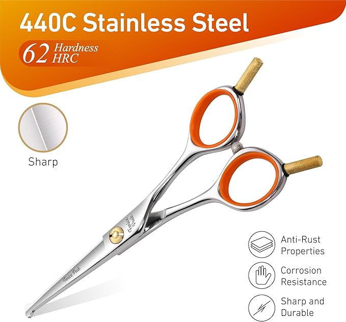 Fenice Peak 5'' Small Straight Scissors Lightweight Dog and Cat Grooming Scissors with Safety Round Tip JP440C Stainless Steel Sharp Blades for Body Facial Nose Ear and Paw Hair Easy Use