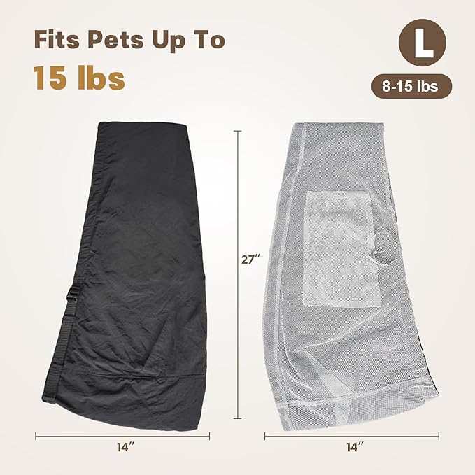 Dog Carrier Sling for Small Dogs Cats – Hands Free Pet Sling Carrier with Mesh Lining Pocket & Safety Hook, Adjustable Cat Dog Front Carrier for Travel, Daily Walk, Outdoor Black L