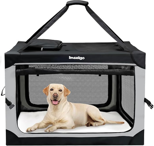 Collapsible Dog Crate, Portable Soft Dog Crate with Fleece Bed for Large Dog, Folding Travel Carrier Kennel with 3-Door Mesh Windows for Indoor &Outdoor, 36" L x 25" W x 25" H,Black