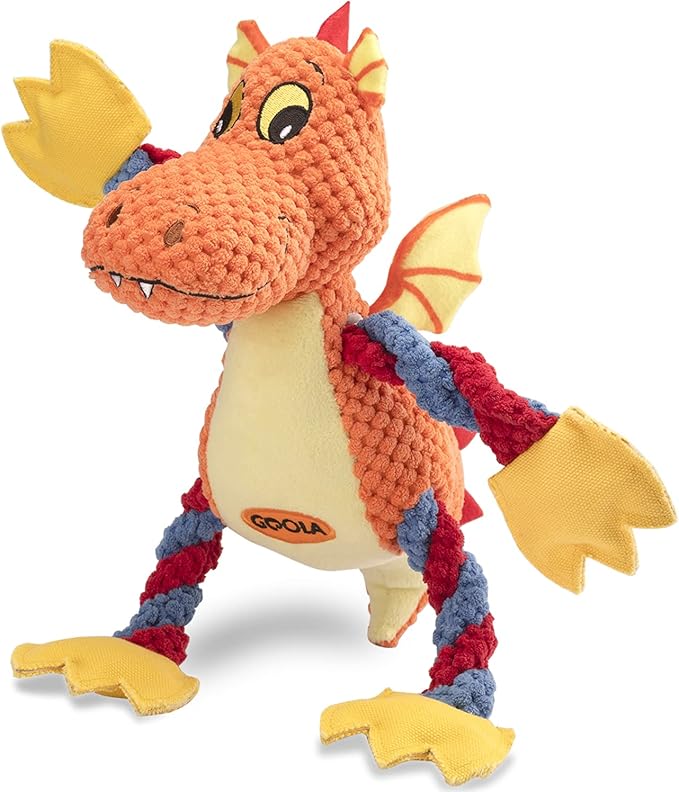 GOOLA Dog Squeaky Toys, Cute Dragon Interactive Plush Stuffed Toy with 5 Squeakers and Crinkle Paper,Pet Rope Chew Toy for Puppy Small Medium Large Breed Dogs