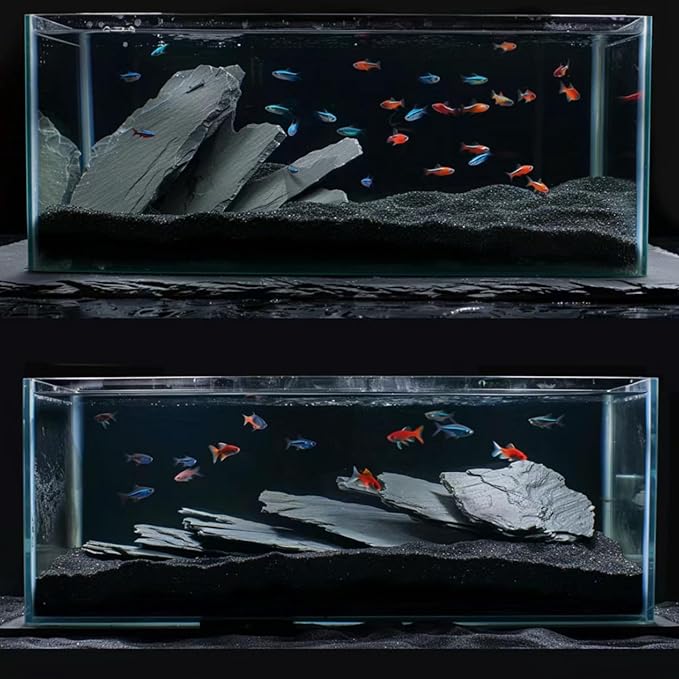 Unocho Natural Slate Stone Rocks Reptile Basking Platform Rock 10LB Fish Tank Rocks for Aquascaping Aquariums Terrariums Paludariums Wargaming Models Miniature Fairy Gardens（2-6 inches）