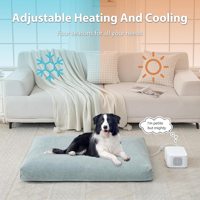 Pet Bed Cooling System, Consistent Warm and Cold Water Pad, No Electric Shock or Chemical Gel Needed, Machine Washable Bed, Ideal for Home and Crates (Cooling & Heating Green, 35" x 22")