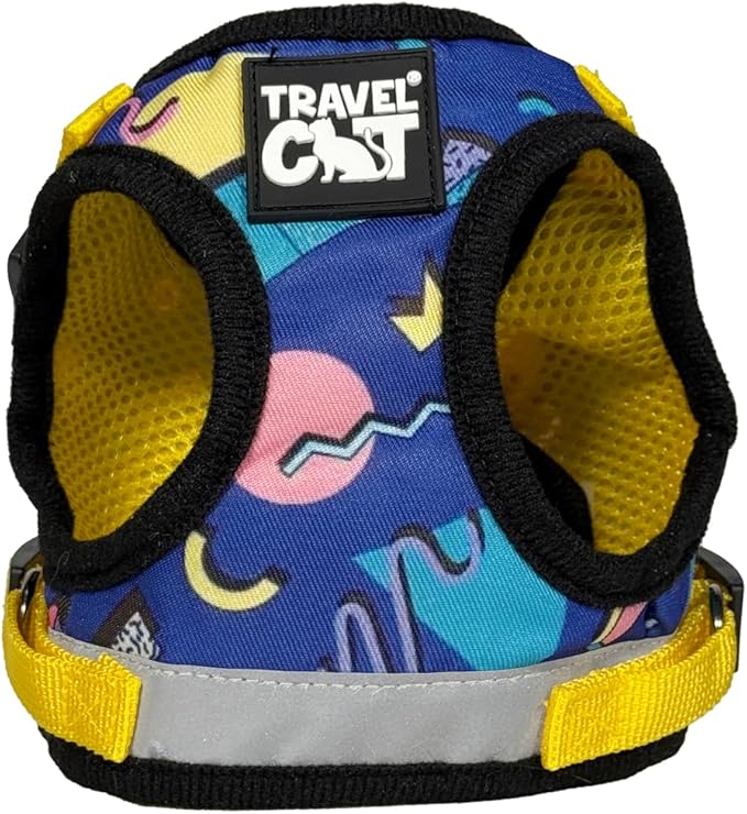 Travel Cat Harness and Leash Set - Adjustable Fit Mesh Harness and Reflective Strap - Comfort Walking Vest for Kitten for Outdoor Walking, Hiking (Large, 90s Cat)
