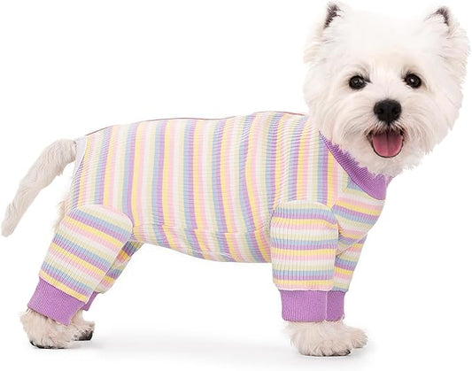 Striped Dog Recovery Suit Female Male For Small Medium Dogs,Dog Surgical Recovery Suite Bodysuit After Surgery Zipper On Back Puppy Cat Long Sleeve Onesies Bodysuit After Surgery Wound Protective