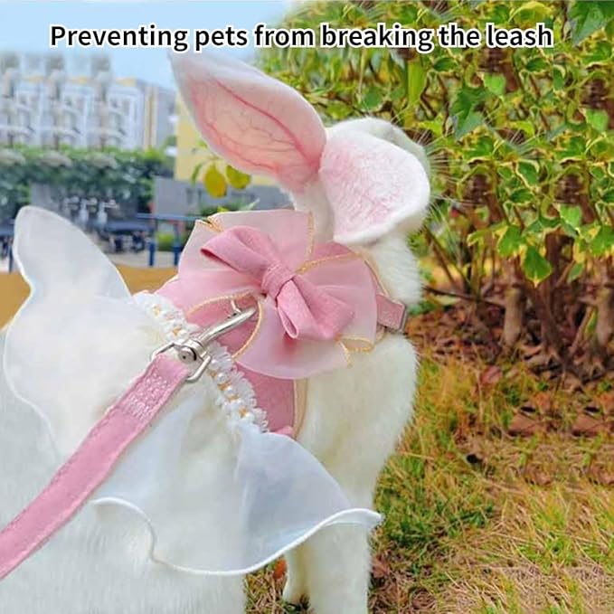 Rabbit Harness and Leash for Walking Escape Proof - Cute Skirt Mesh Breathable Bunny Vest Harness Outdoor Camping Hiking Training - Also Suit for Small Animals (Pink,M)
