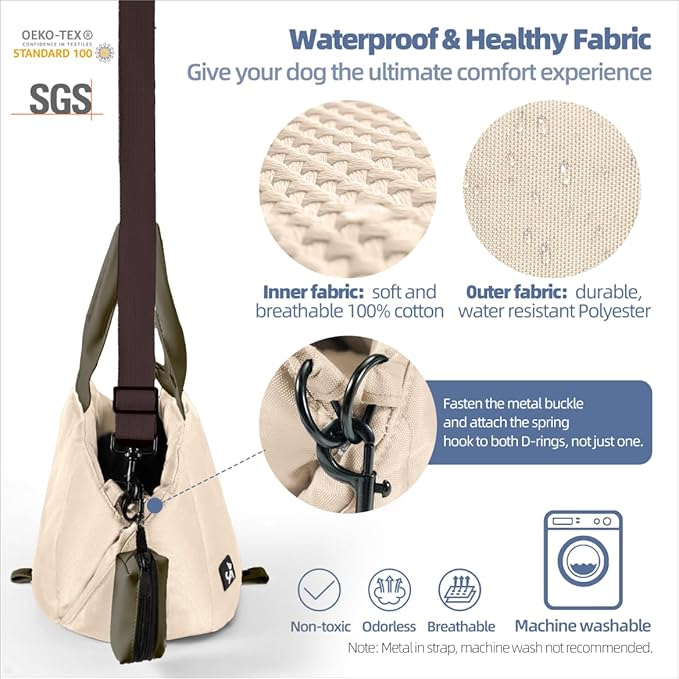 Sytopia Small Dog Carrier Purse, Portable Pet Carrier Tote Carrier with Pockets, Adjustable Safety Leash, Waterproof Dog Travel Bag, Travel Pets Purse up to 4 Lbs, Cream Beige