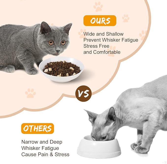 Ceramic Cat Dishes for Food - Cute Cat Bowl Set of 6 - Wide, Shallow, Whisker Friendly - Minimalist Style - Microwave and Dishwasher Safe - 8.5 oz - 5.75 inch