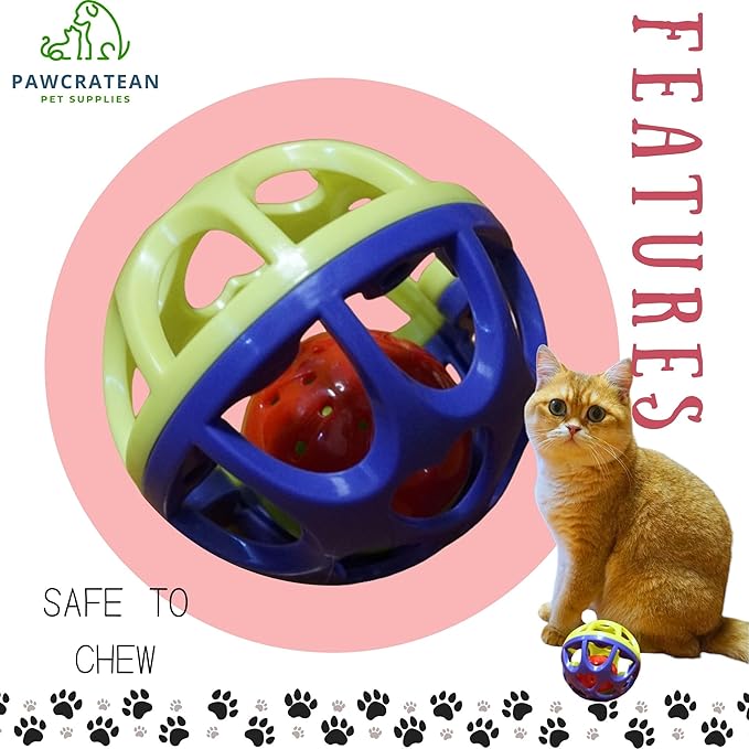 Large Cat Ball Toy with Bell - Durable, Self-Entertainment, Colorful Indoor Exercise (Yellow & Purple) (Purple & Yellow)