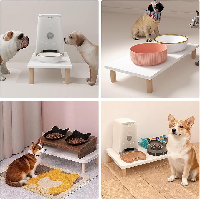 Wooden Elevated Cat Food Stand – Raised Pet Feeding Table for Cats and Dogs, Compatible with Most Bowls & Automatic Feeders, Solid Wood Pet Food Platform L(15.7 * 9.5in