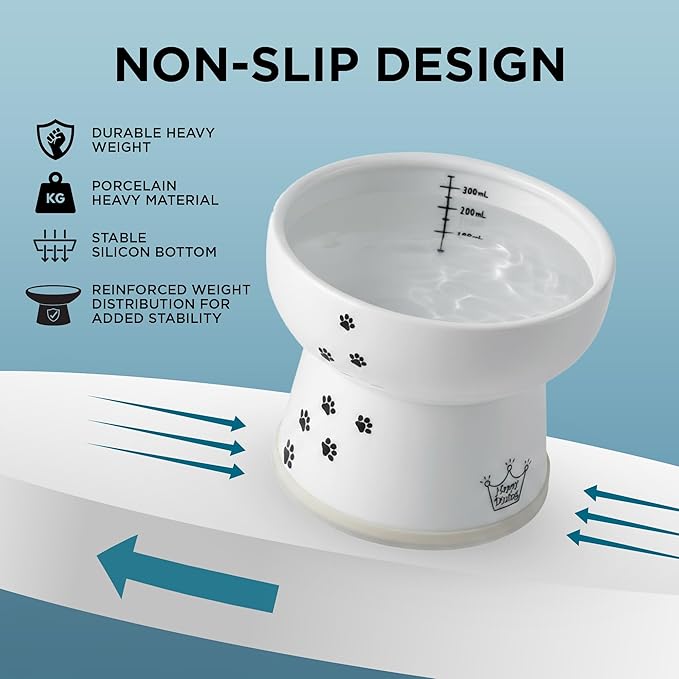 Necoichi Elevated Cat Water Bowl – Ceramic Raised Cat Bowl, Prevents Neck & Whisker Fatigue – Dishwasher & Microwave Safe – Pet Water Bowl for Cats (Cat, Extra Tall)