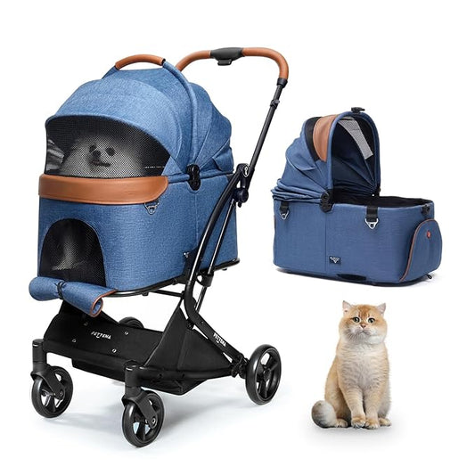 X-Fold Dog Stroller for Small/Medium Dogs up to 55 Lbs, Premium 3 in 1 Pet Stroller, Large All-Terrain Rubber Wheels, Navy Blue