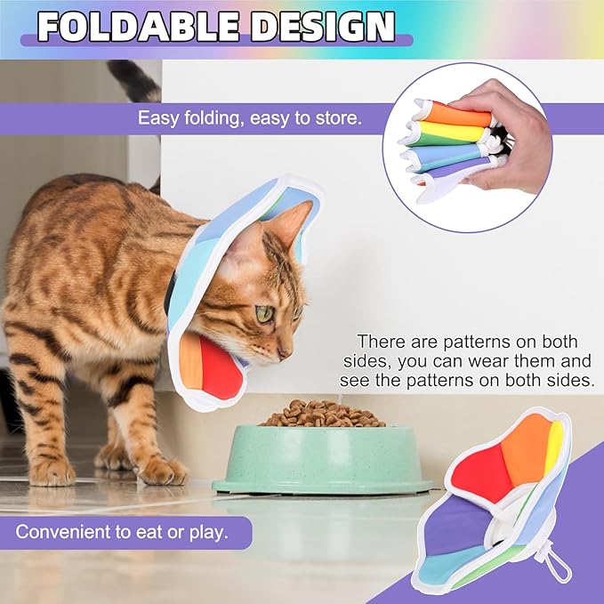 KOOLTAIL Cat Cone Collar, Adjustable Soft Comfortable Cat Recovery Collar to Stop Licking, Foldable Donut Water Resistant Pet Cone for Small Large Cats Kittens After Surgery Flower S