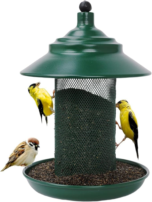 Finch Feeder - All-Metal Squirrel Proof Thistle Nyjer Seed Bird Feeder for Outdoors, 2.5LB Capacity, Powder-Coated Rust Resistant Mesh Design for Goldfinches & Small Birds Green