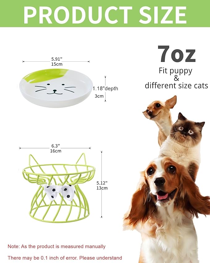 Tilted Elevated Cat Bowl, Food & Water Cat Bowl， Ceramic Pet Food Bowl for Flat Faced Cats, Protect Pet's Spine, Dishwasher Safe