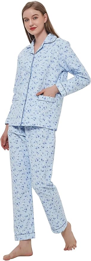 GLOBAL Flannel Pajamas for Women 2-Piece Comfy and Cozy Flannel Pj Set Cotton Loungwear