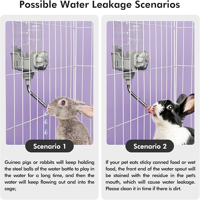 Vannon Small Animal Water Dispenser for Cage, 30oz Auto Feeding Crate Water Bottle for Rabbit, Chinchilla, Ferret, Guinea Pig, Squirrel, Hedgehog, Pet Nozzle Diameter: 10mm, BPA Free, Grey