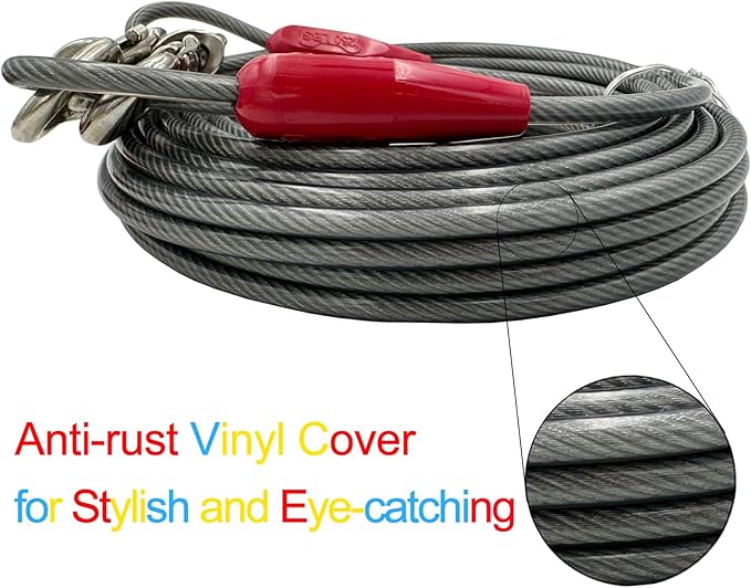 Petest 40ft Tie-Out Cable with Crimp Cover for Super Dogs Up to 250 Pounds