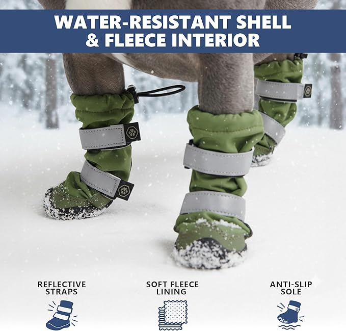 Spark Paws Dog Shoes, Waterproof Dog Boots for Medium to Large Dogs, Non Slip, Breathable Dog Booties and Paw Protectors - 4PCS Doggie Hiking Boots with Reflective Straps - Green - Size 2