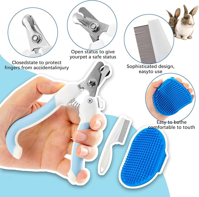 16 Pcs Large Rabbit Starter Kit, 47.2" x 47.2" x 15" Waterproof Rabbit Playpen, Animal Grooming Kit, Storage Bag, Food Water Bowls, Grass Rugs for Bunny, Adult Guinea Pigs, Ferret, Hamster