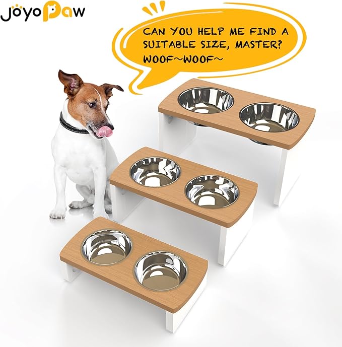 Elevated Dog Bowls, HIPS Raised Dog Bowl for Medium Dogs, with 2 Stainless Steel Bowls (7'' Tall-40 oz Bowl, Teak-White)
