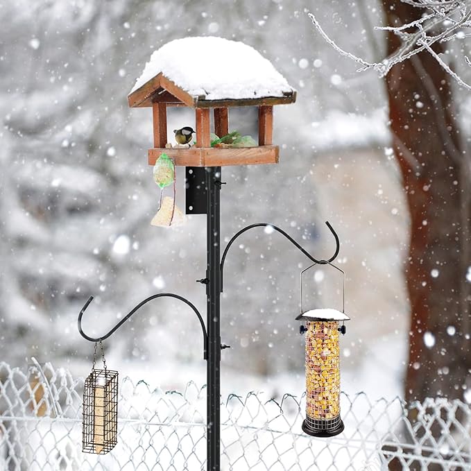 ERYTLLY Bird House Pole 80 Inch Bird Feeder Pole with Squirrel Baffle and 2 Hooks - Heavy Duty Bluebird Feeder Support Rod Stand Set for Outside, Yard, Garden